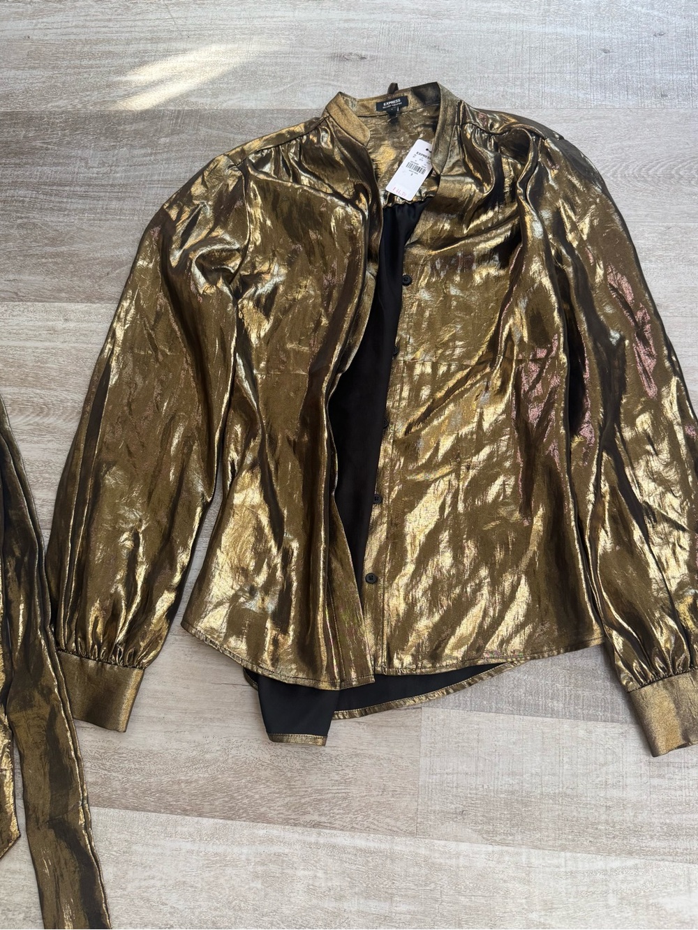 Express Gold Metallic Long-Sleeve Button Front shirt